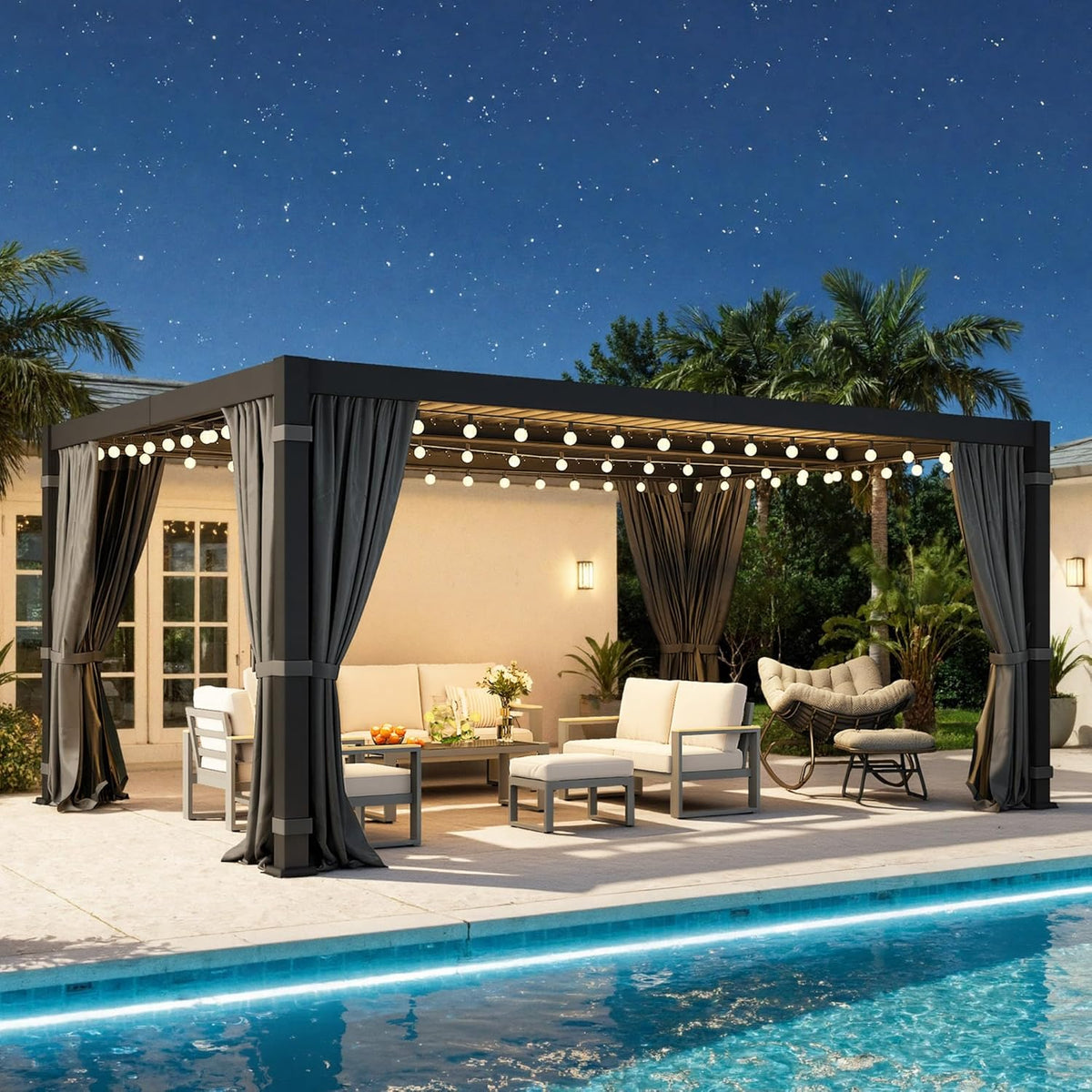 Pergola 12'X16' with Thick Aluminum Frame, Adjustable Roof for All Weather