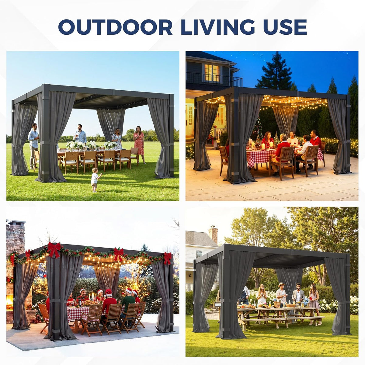 Pergola 10'X12' with Thick Aluminum Frame, Adjustable Roof for All Weather