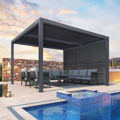 Gray Louvered Pergola Outdoor Aluminum Pergola with Adjustable Roof for Patio Gray Hardtop Gazebo