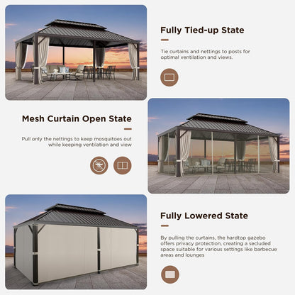 12X20 Ft Hardtop Gazebo Metal Frame with Netting and Curtains