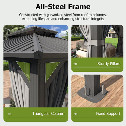 14X10Ft Hardtop Gazebo Gray