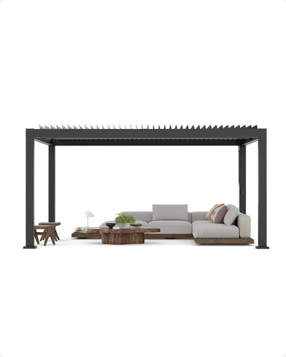 All-Aluminum Louvered Pergola 12 Ft X 16 Ft, Outdoor Pergola with Adjustable Louvered Roof, Reinforced Aluminum Frame, Integrated Drainage System, Hardtop Gazebo for Patio, Deck, Gray