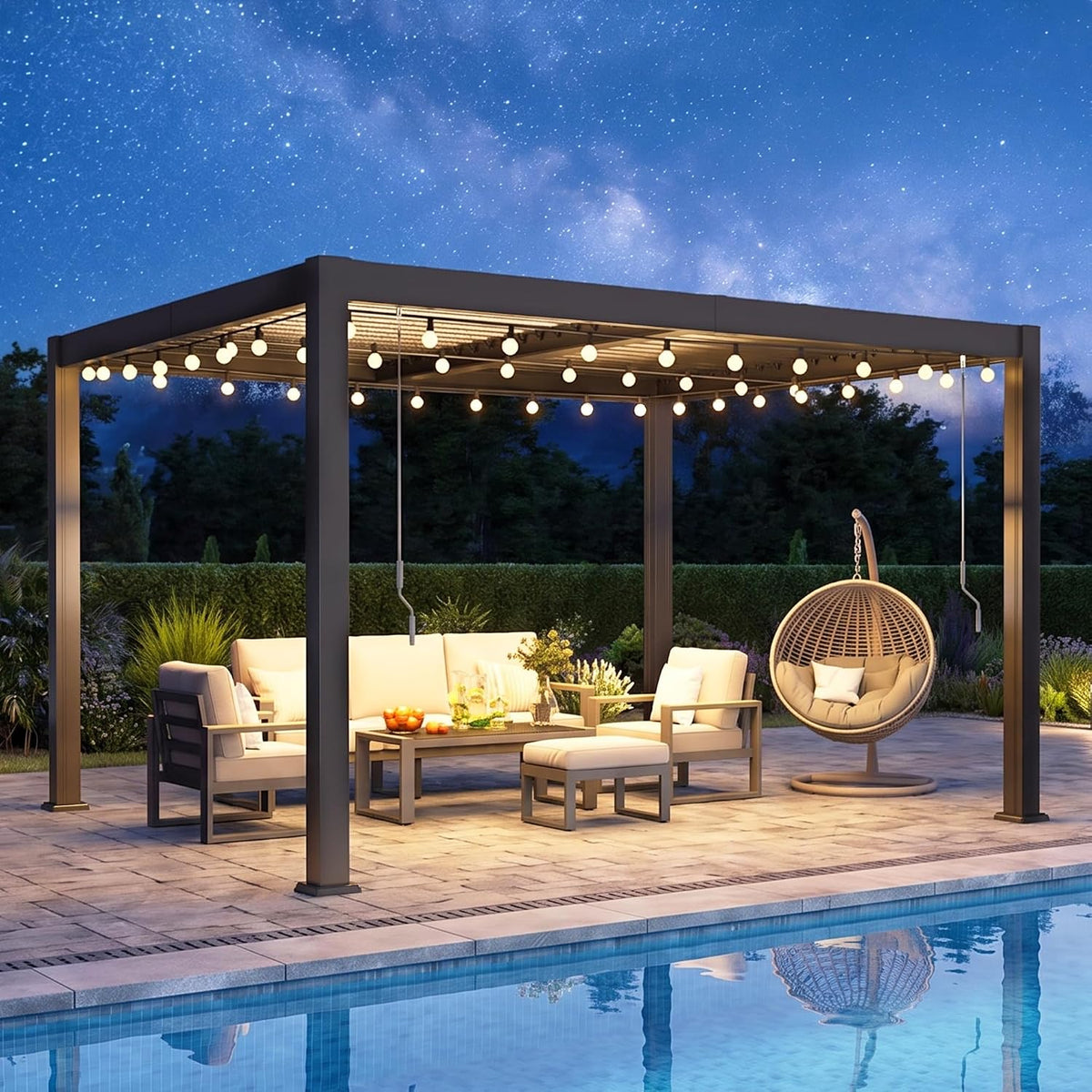 Pergola 10'X12' with Adjustable Roof & Thick Aluminum Frame for All Weather