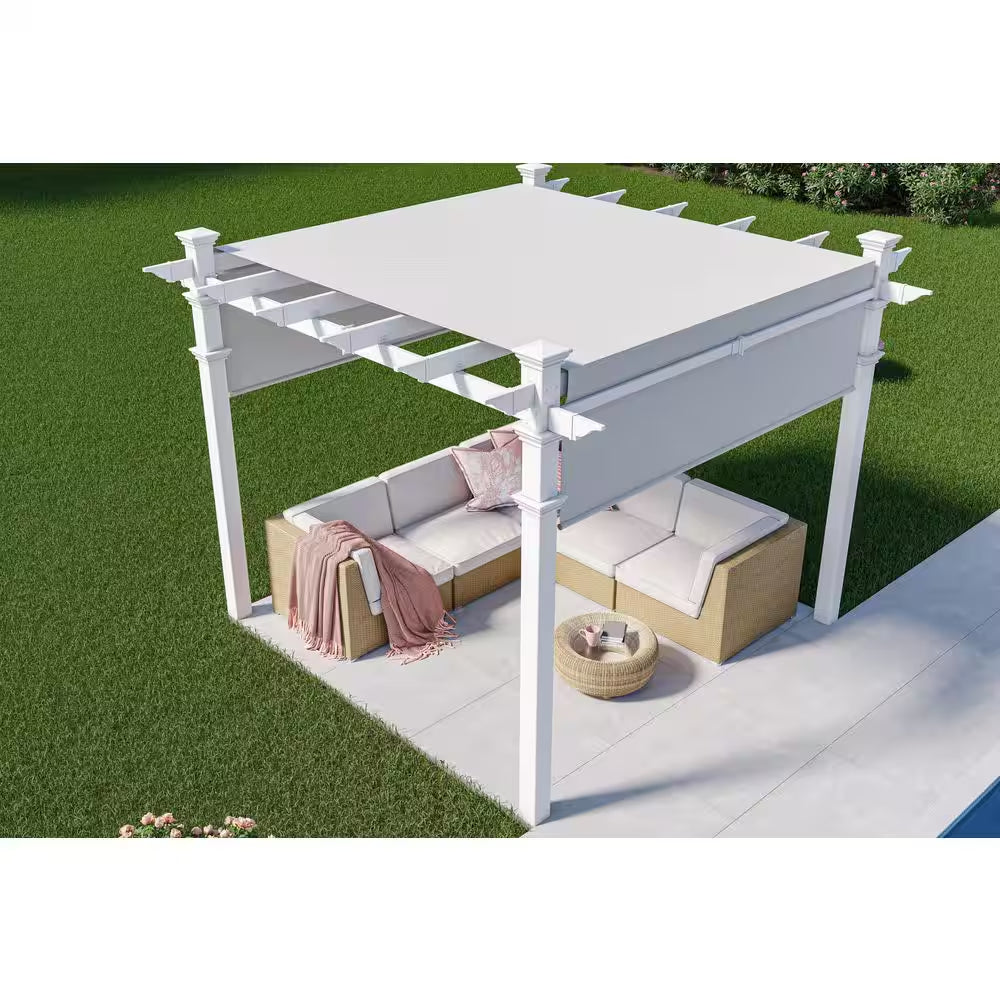 120"L X 120"W X 108"H Vinyl Malibu Canopy Pergola, White, VA42057