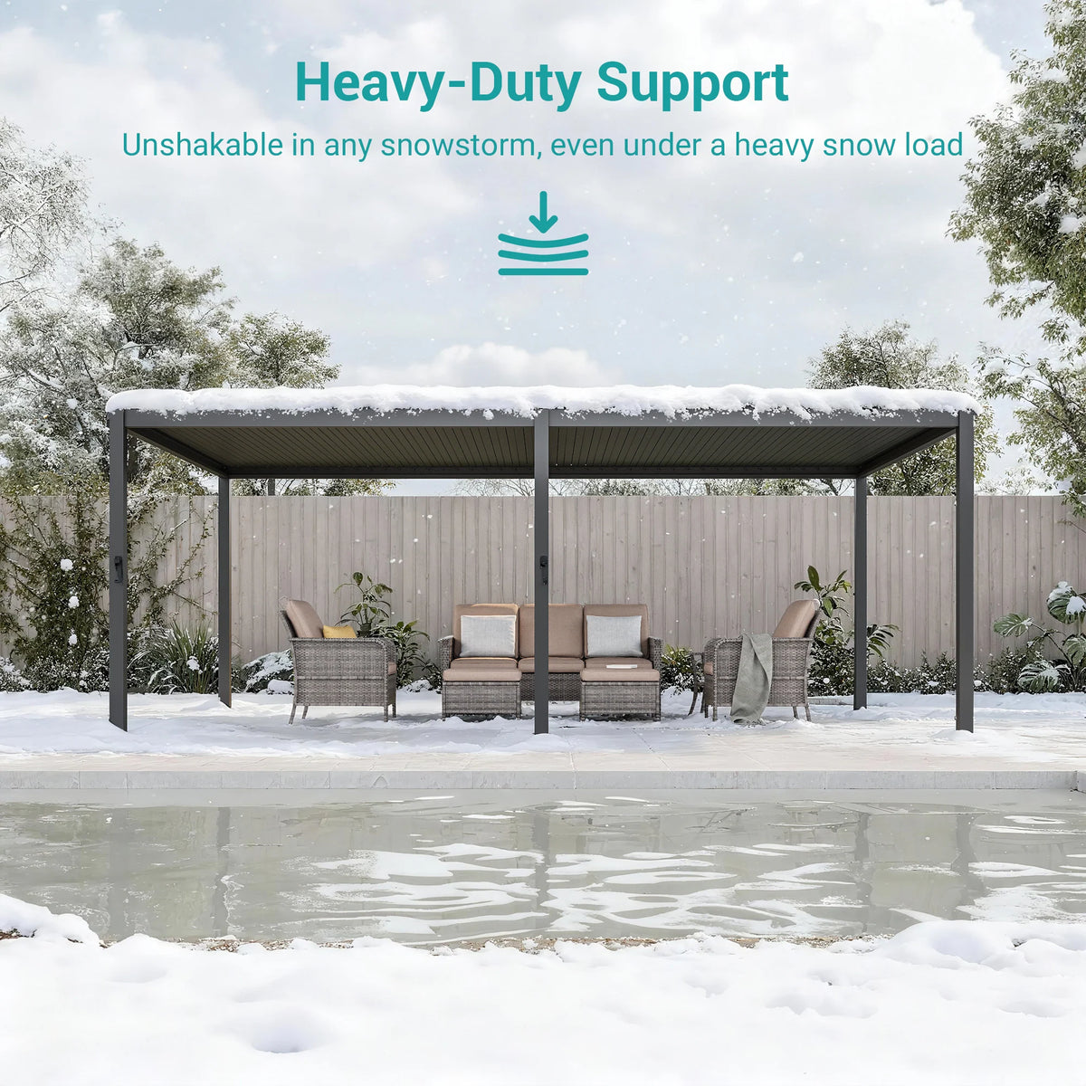 Outdoor Metal Solar LED Louvered Pergola with Adjustable Roof