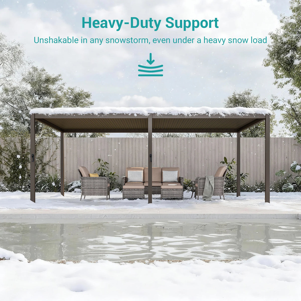 Outdoor Metal Solar LED Louvered Pergola with Adjustable Roof