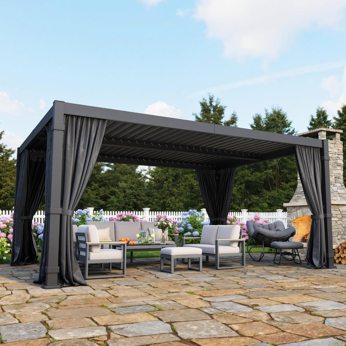 Pergola 12'X16' with Thick Aluminum Frame, Adjustable Roof for All Weather