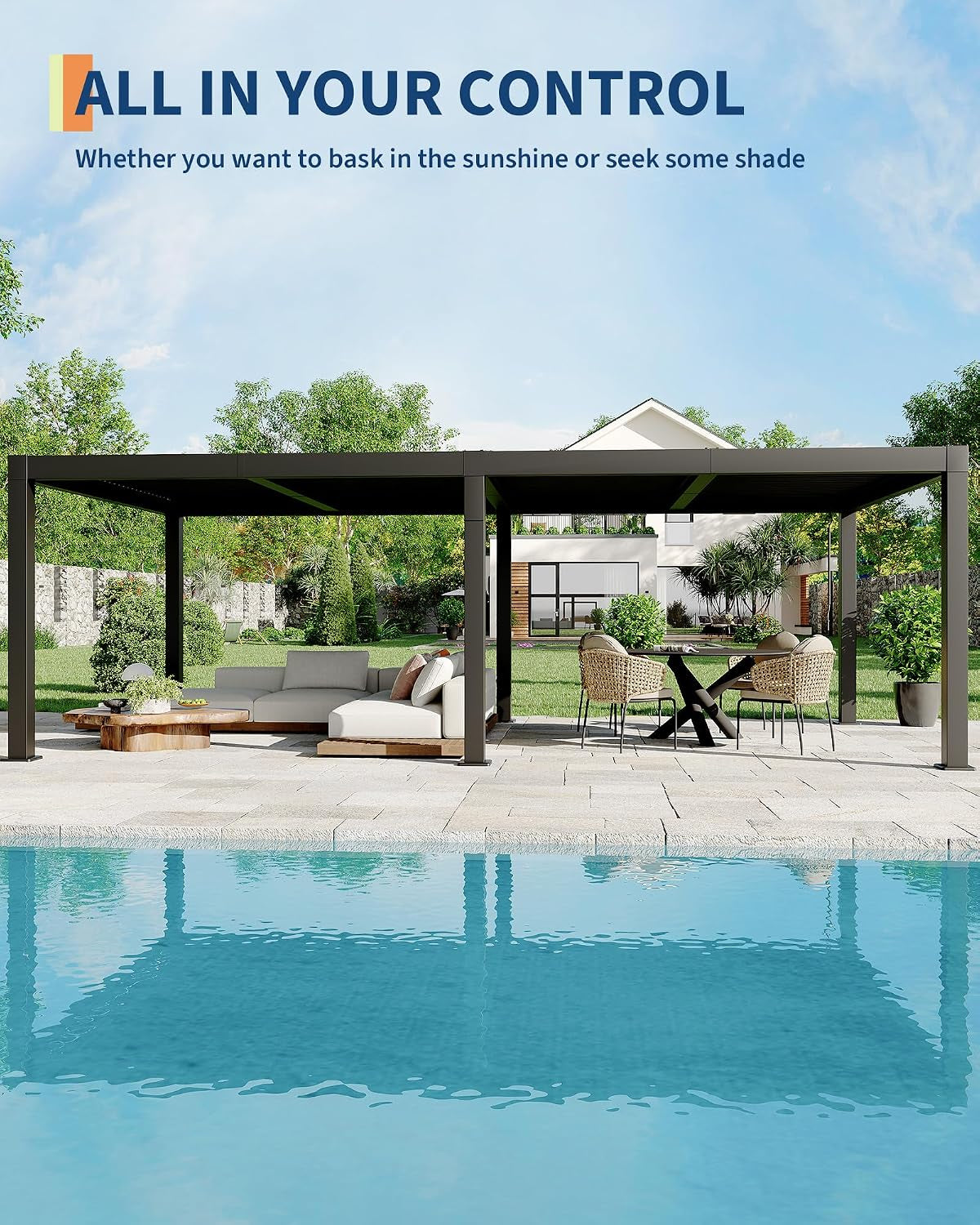 All-Aluminum Louvered Pergola 12 Ft X 24 Ft, Outdoor Pergola with Adjustable Louvered Roof, Reinforced Aluminum Frame, Integrated Drainage System, Hardtop Gazebo for Patio, Deck, Gray