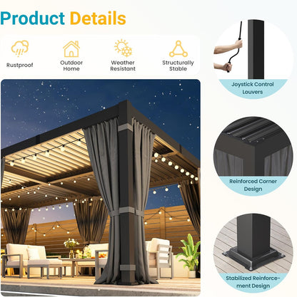 Pergola 12'X20' with Adjustable Roof & Thick Aluminum Frame for All Weather