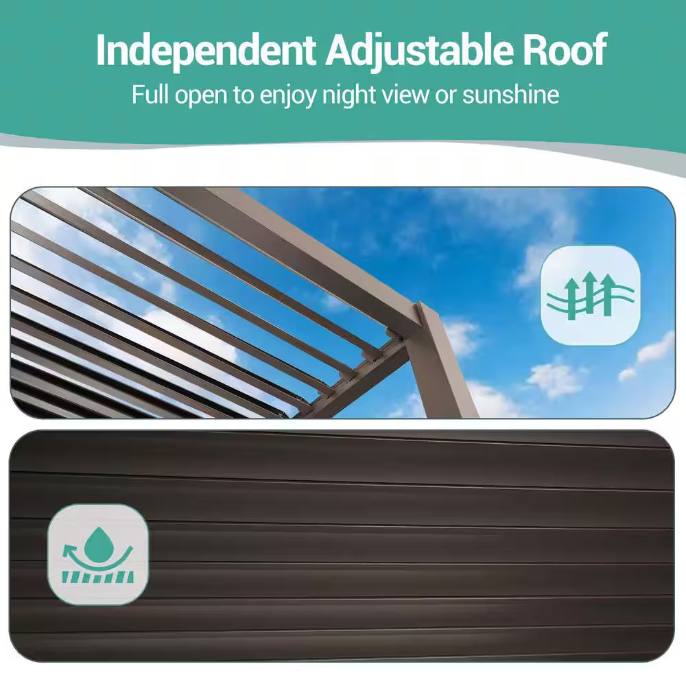 Titan Series 10 Ft. X 20 Ft. Luminized Steel Louvered Pergola Modern Outdoor Pergola with Adjustable Roof,Brown