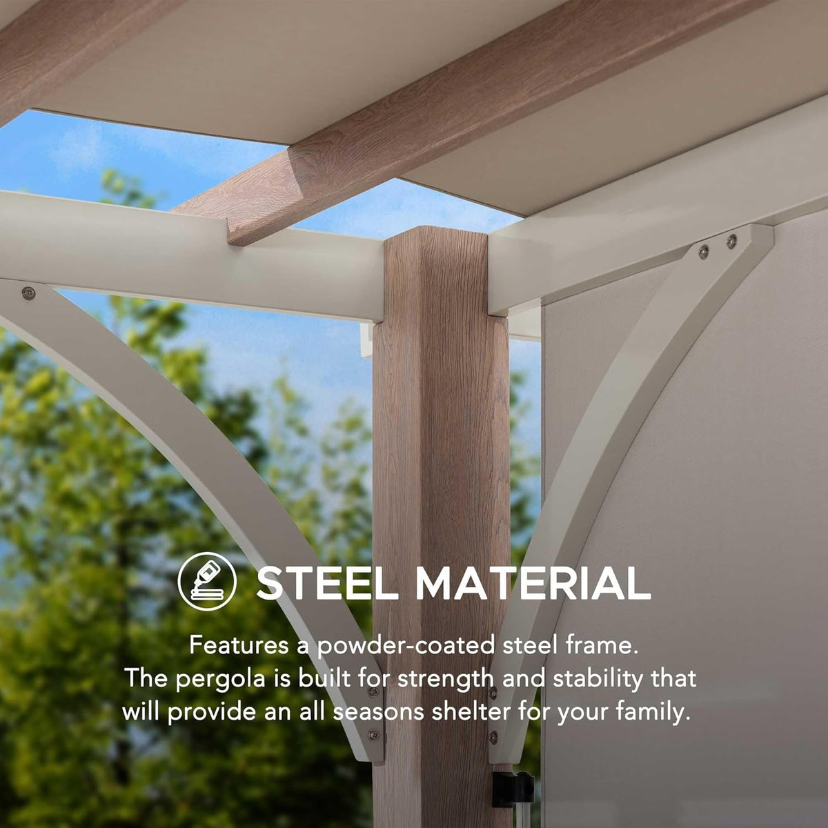 Delrey 12 X 14 Ft. Outdoor Patio White Steel Frame Pergola with Adjustable Canopy for Backyard and Garden Shade, Light Gray