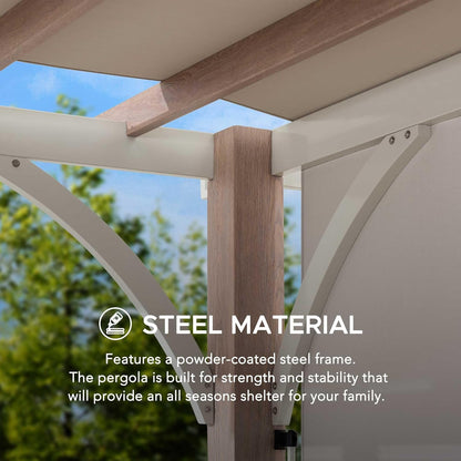 Delrey 12 X 14 Ft. Outdoor Patio White Steel Frame Pergola with Adjustable Canopy for Backyard and Garden Shade, Light Gray