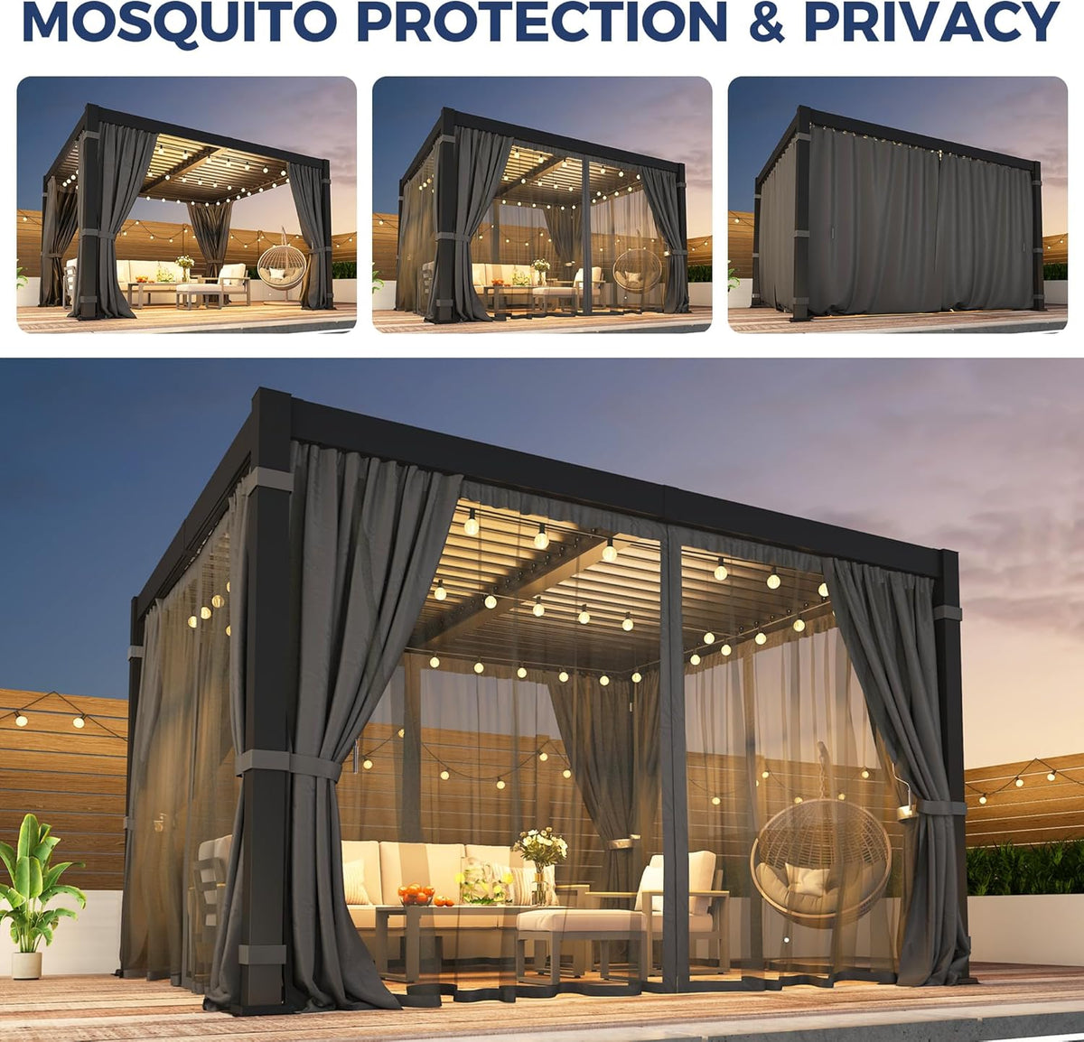 Pergola 10'X12' with Thick Aluminum Frame, Adjustable Roof for All Weather