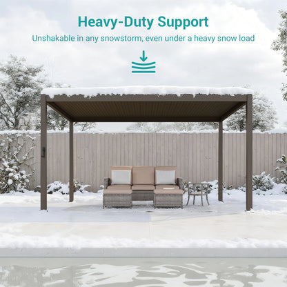 Outdoor Metal Solar LED Louvered Pergola with Adjustable Roof