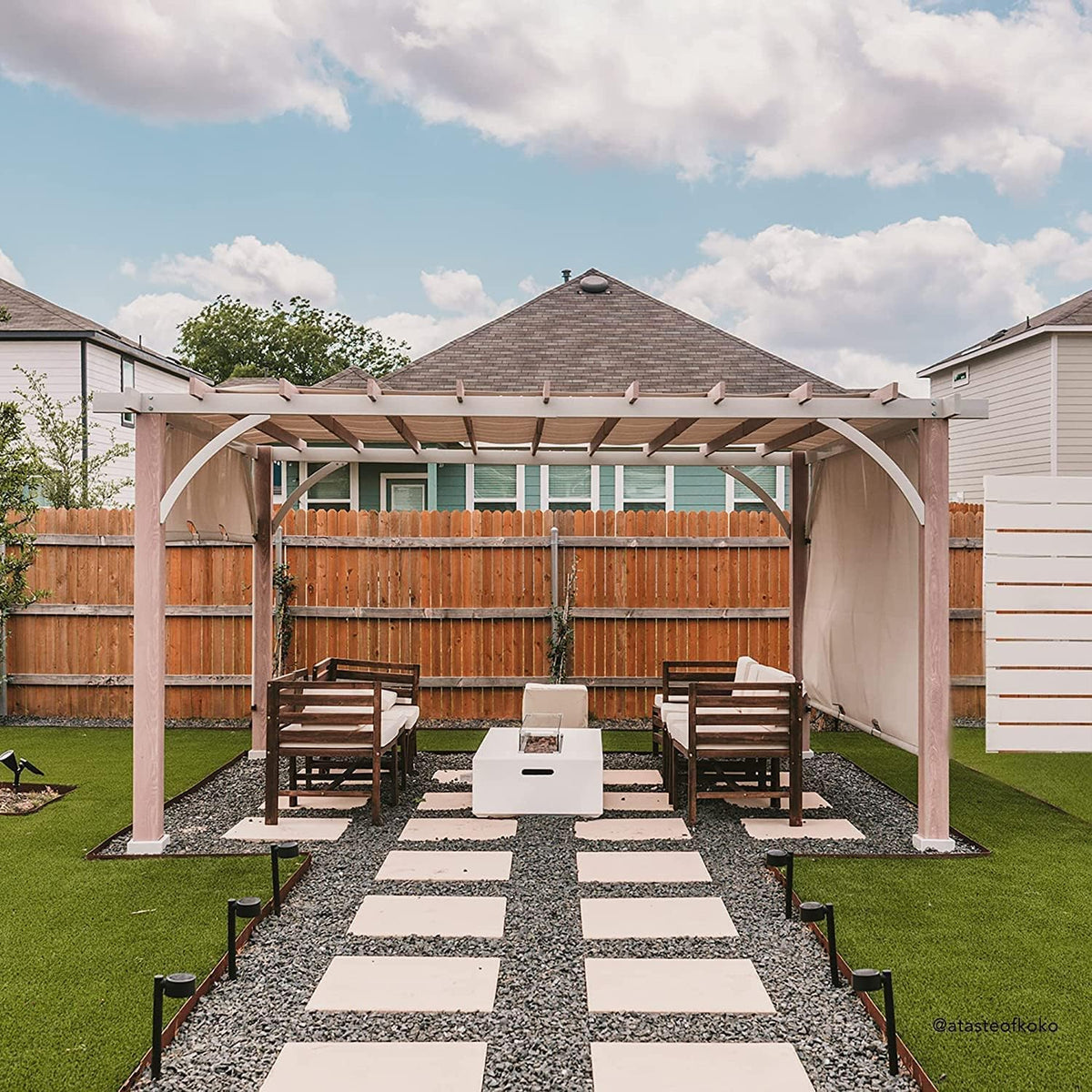 Delrey 12 X 14 Ft. Outdoor Patio White Steel Frame Pergola with Adjustable Canopy for Backyard and Garden Shade, Light Gray