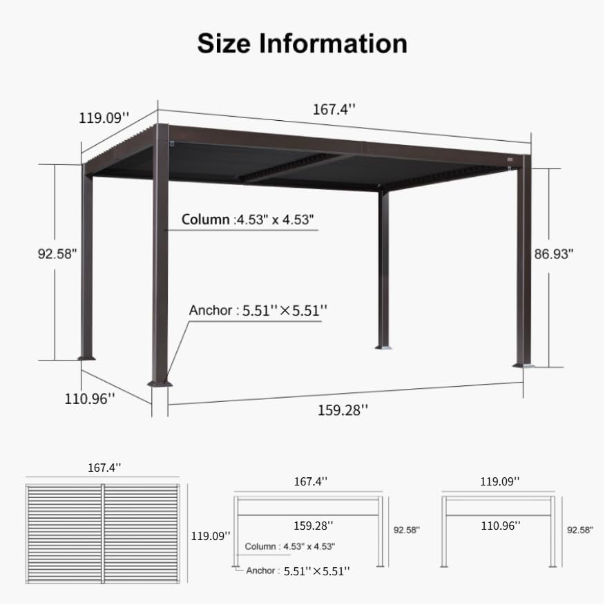Patio Louvered Pergola 10' X 14' Outdoor Hardtop Gazebo Bronze