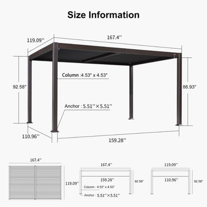 Patio Louvered Pergola 10' X 14' Outdoor Hardtop Gazebo Bronze