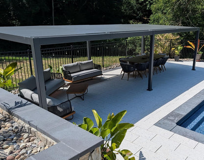 92KS Outdoor Pergola 11.5' X 27.5' Large Aluminum Frame, Gray