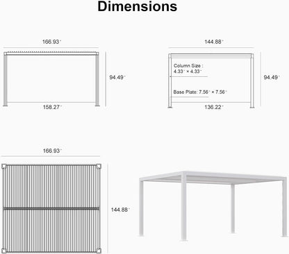 Louvered Pergola 12' X 14' White Adjustable Hardtop for Patio