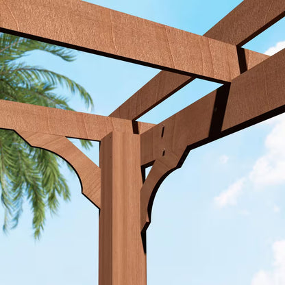 14 Ft. W X 10 Ft. D Cedar Wood Patio Pergola Shade Structure for Outdoor, Brown