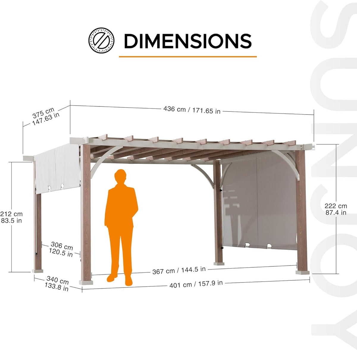 Delrey 12 X 14 Ft. Outdoor Patio White Steel Frame Pergola with Adjustable Canopy for Backyard and Garden Shade, Light Gray