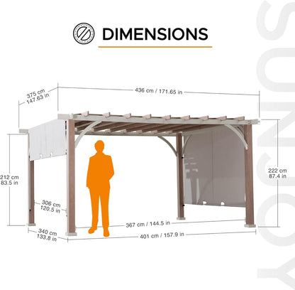 Delrey 12 X 14 Ft. Outdoor Patio White Steel Frame Pergola with Adjustable Canopy for Backyard and Garden Shade, Light Gray