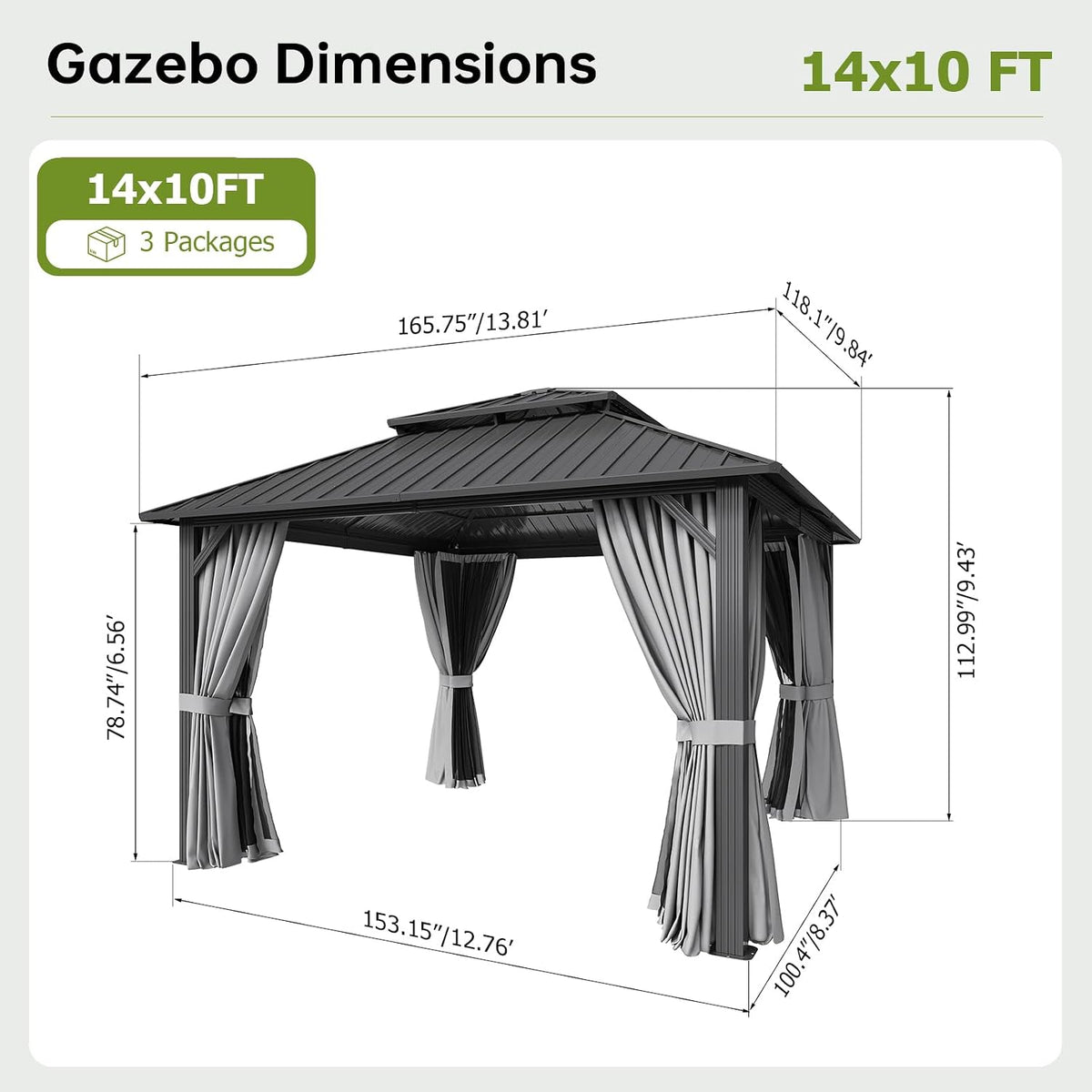 14X10Ft Hardtop Gazebo Gray