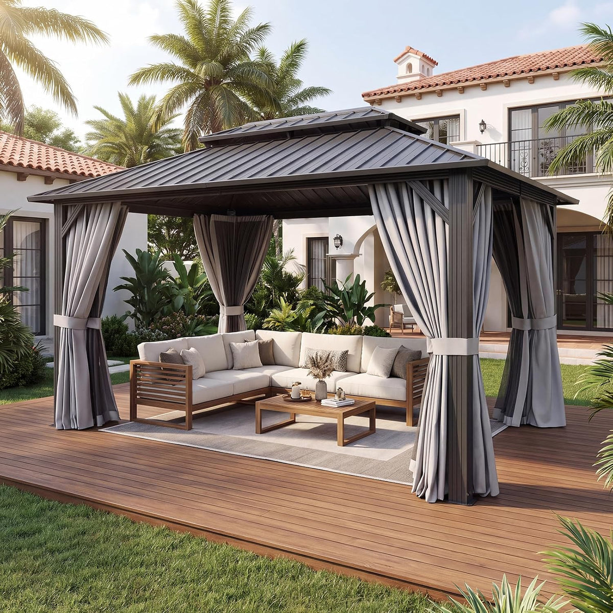 14X10Ft Hardtop Gazebo Gray