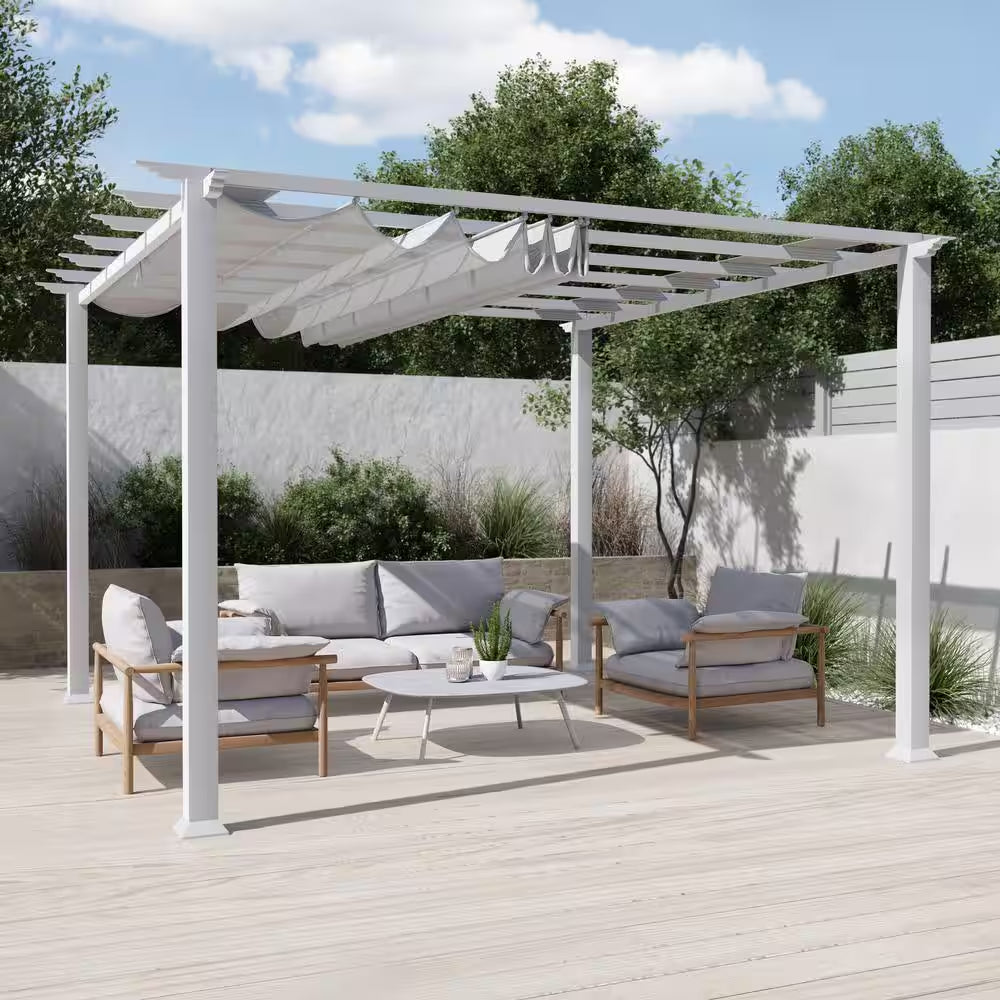 Florence 11 Ft. X 11 Ft. Aluminum Pergola in White Finish and White Canopy