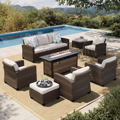 Patio Furniture Set, Outdoor Wicker Furniture with Fire Pit