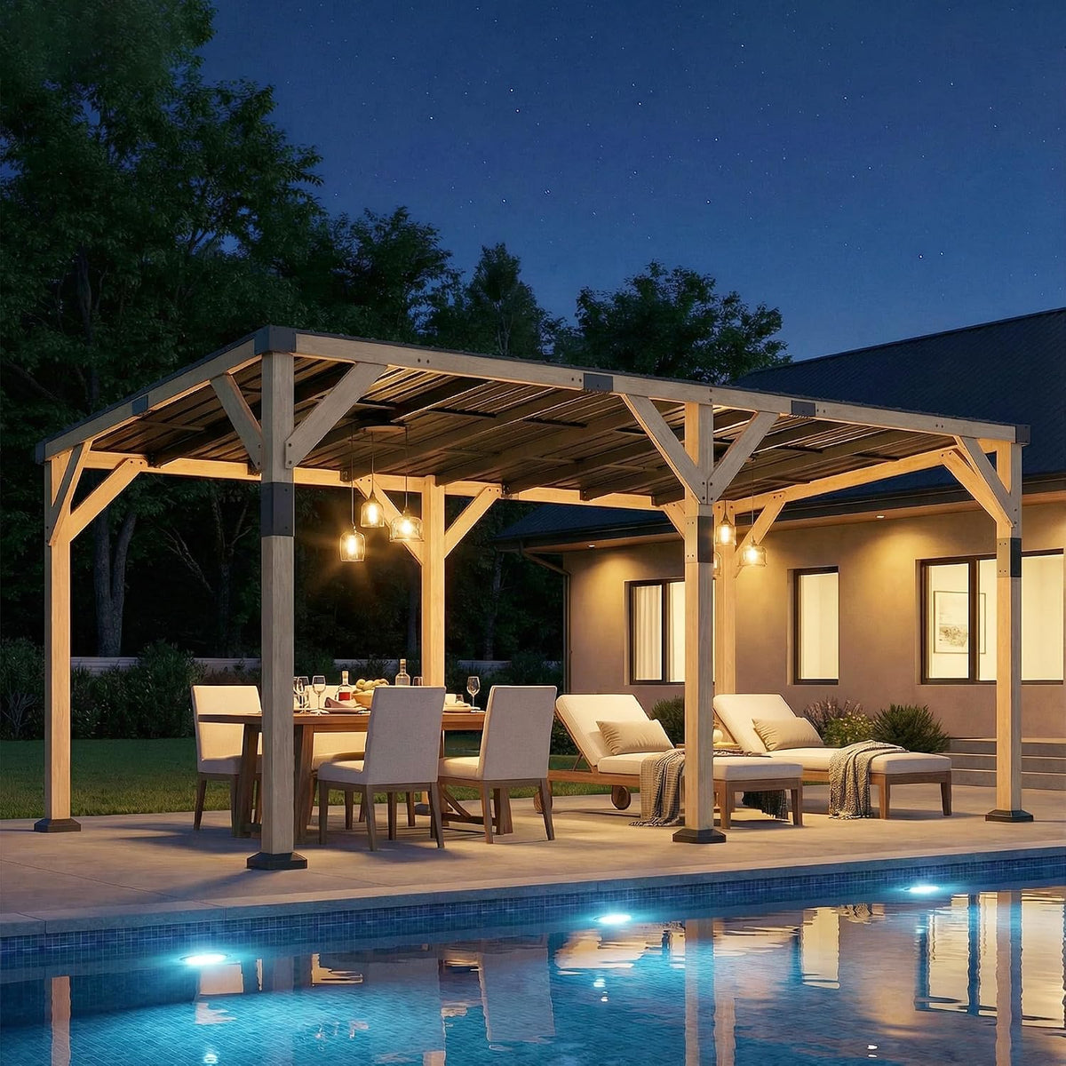 10' X 20' Wooden Gazebo Hardtop Lean-To for Patio Light Walnut