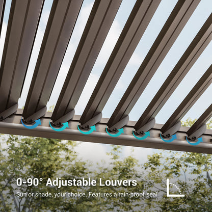 Outdoor Metal Solar LED Louvered Pergola with Adjustable Roof