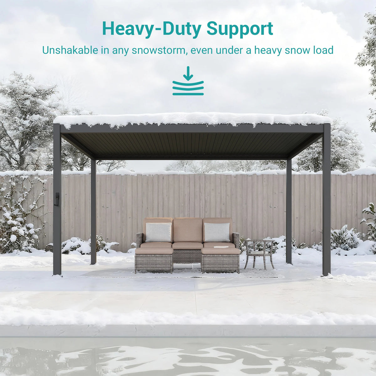 Outdoor Metal Solar LED Louvered Pergola with Adjustable Roof