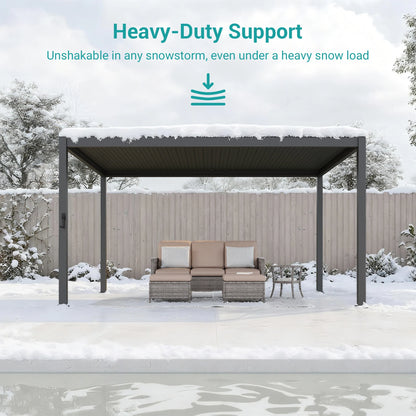 Outdoor Metal Solar LED Louvered Pergola with Adjustable Roof