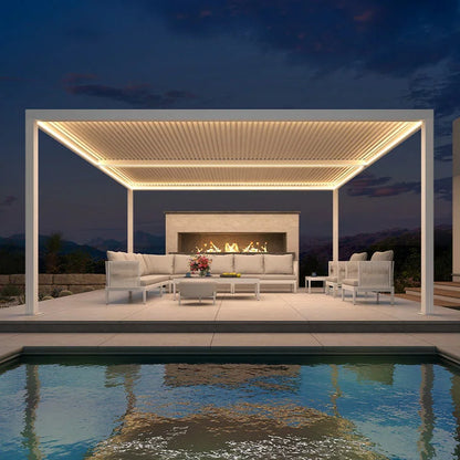 Louvered Pergola Modern White Pergola with Adjustable Roof for Deck Backyard Garden