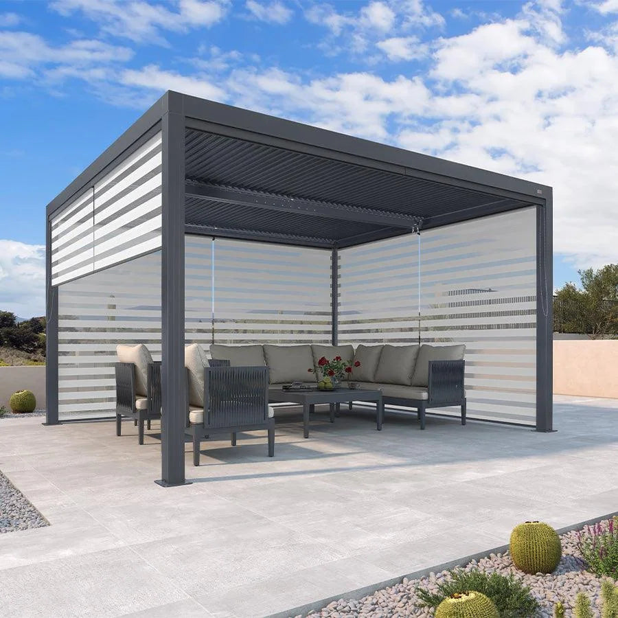 Gray Louvered Pergola Outdoor Aluminum Pergola with Adjustable Roof for Patio Gray Hardtop Gazebo