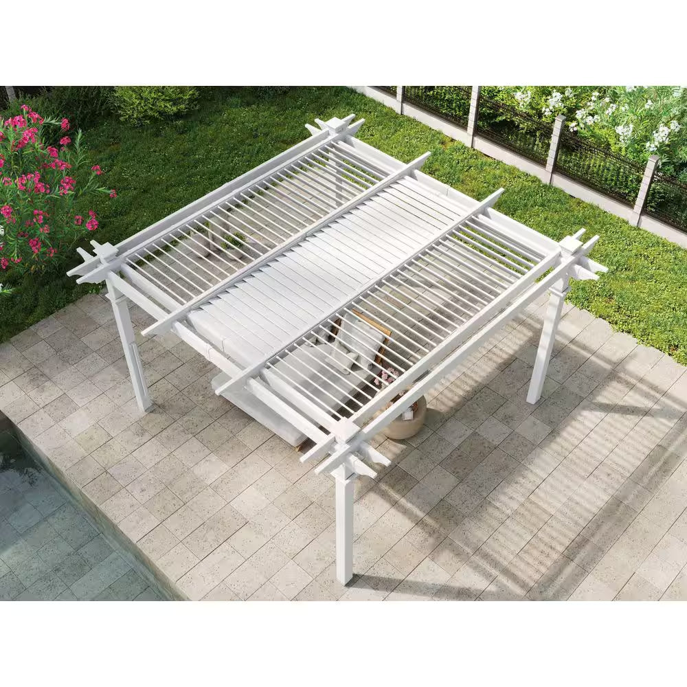 144"L X 144"W X 104"H Vinyl Camelot Louvered Pergola, White, VA42070