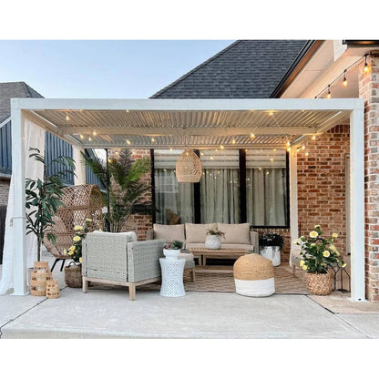 Louvered Pergola Modern White Pergola with Adjustable Roof for Deck Backyard Garden