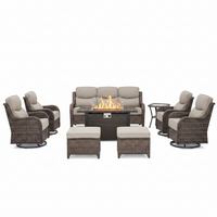 Outdoor Patio Furniture Set Built for All-Weather Gathering, Fire Pit Table, Swivel Chairs, 6-Inch Cushions